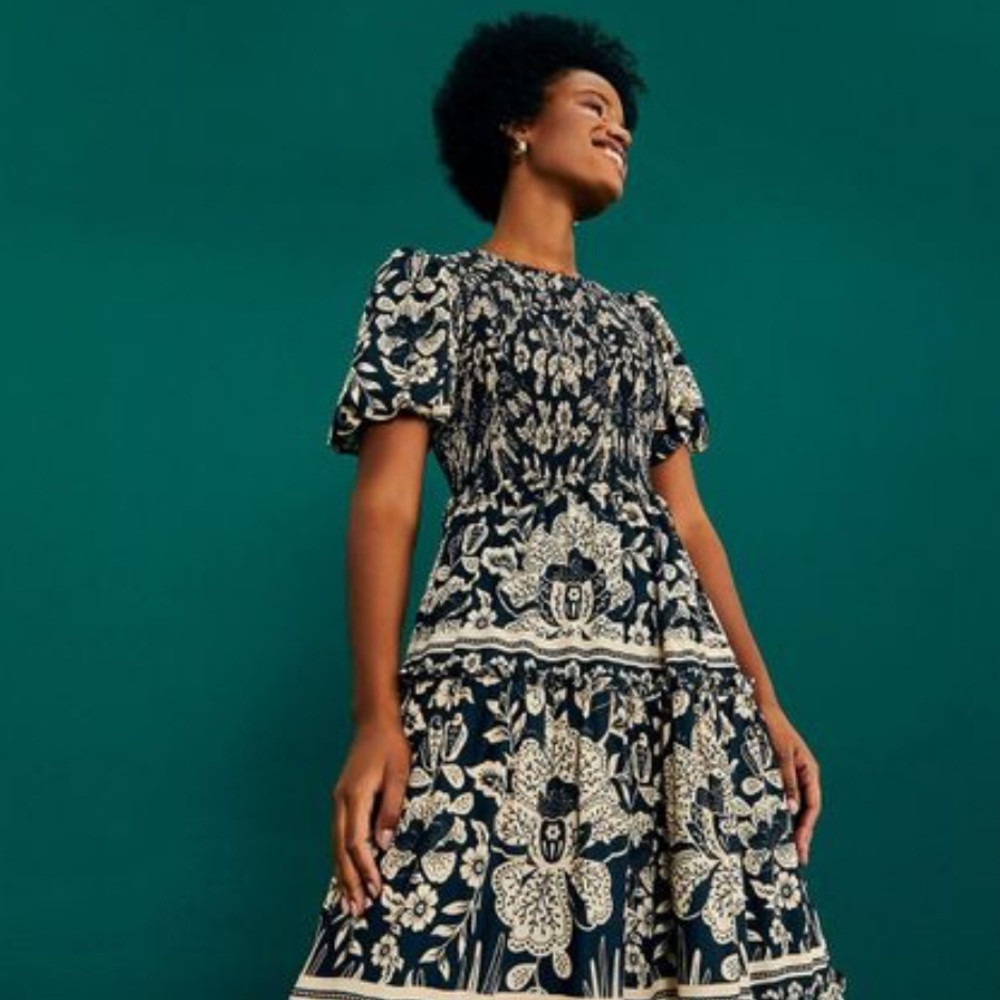 FARM RIO Black Graphic Floral Viscose Maxi Dress